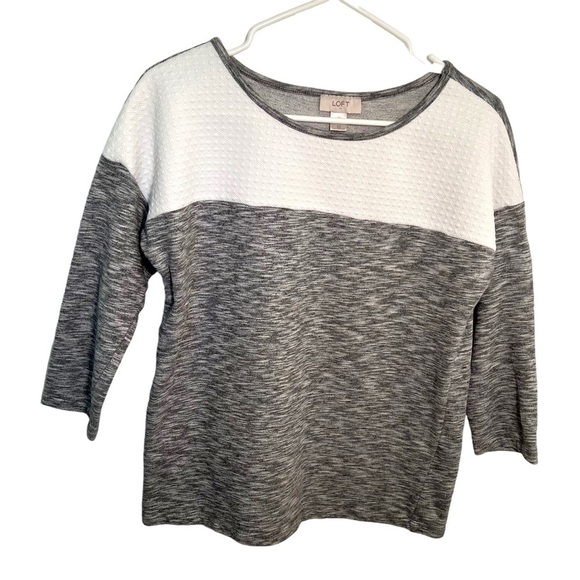 LOFT Tops - Loft Colorblock Sweatshirt Marled Gray White Jacquard